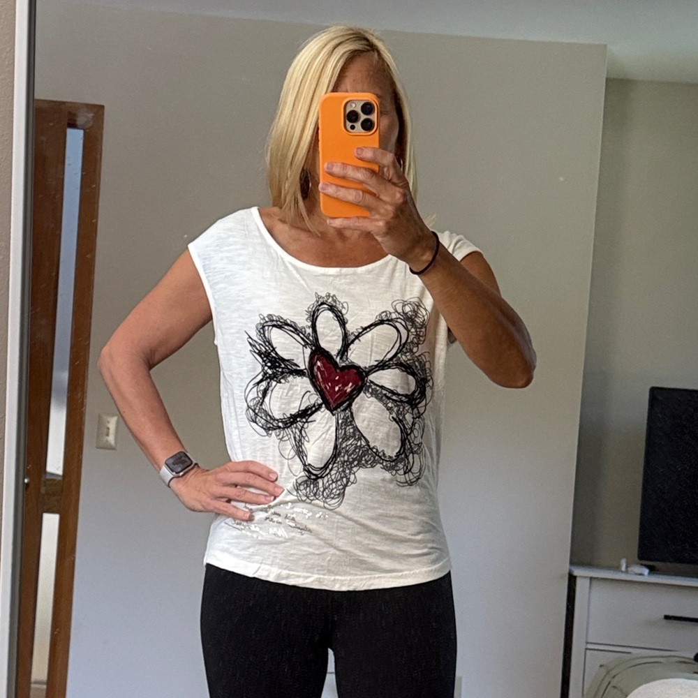 Desigual White Top with Black and Red Floral Design